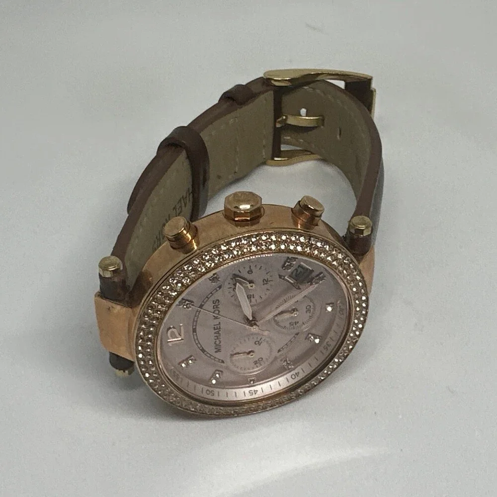Michael Kors Parker MK5896 Women's Brown Leather Analog Dial Quartz Watch HME653